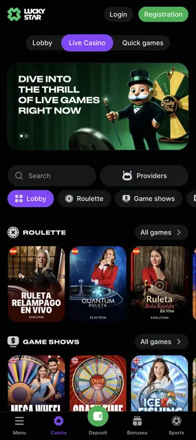 Mesas de ruleta en vivo con crupieres en español en Lucky Star desde el celular
